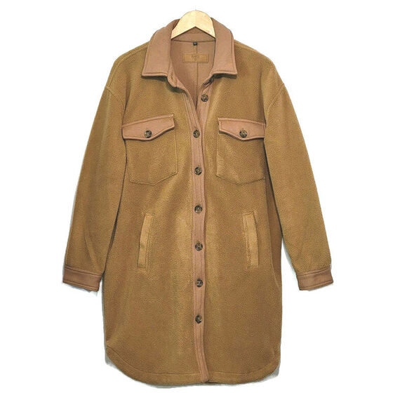 BlankNYC Fleece Shacket Camel Tan Button Down Long Jacket Size S Oversized - Picture 16 of 16